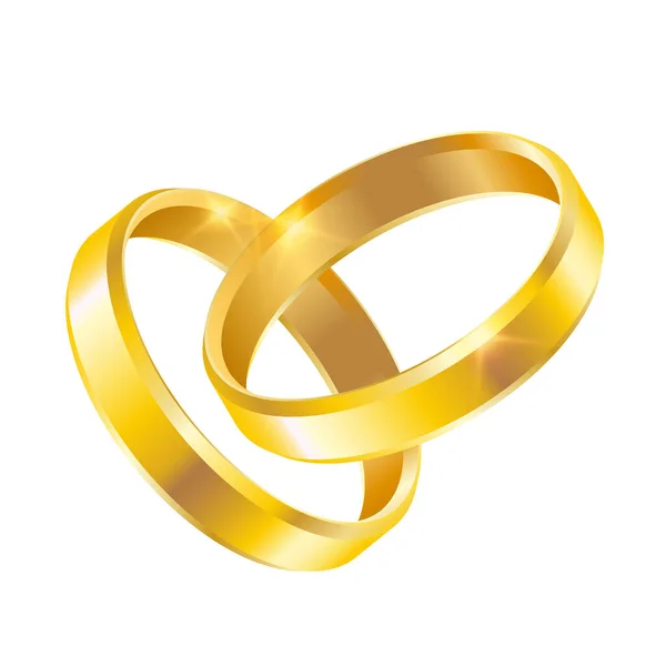 Par Vetor Ouro Anéis Casamento Brilhantes Isolados Fundo Branco — Vetor de Stock
