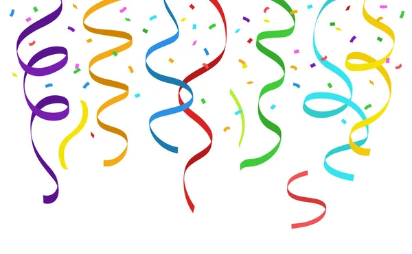 Pendaison Banderoles Colorées Confettis Tombants Sur Fond Blanc Illustration Vectorielle — Image vectorielle