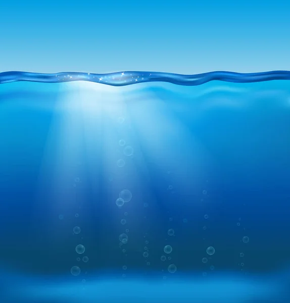 Векторный Реалистичный Пустой Подводный Вид Голубым Небом Облаками Солнцем Световыми — стоковый вектор