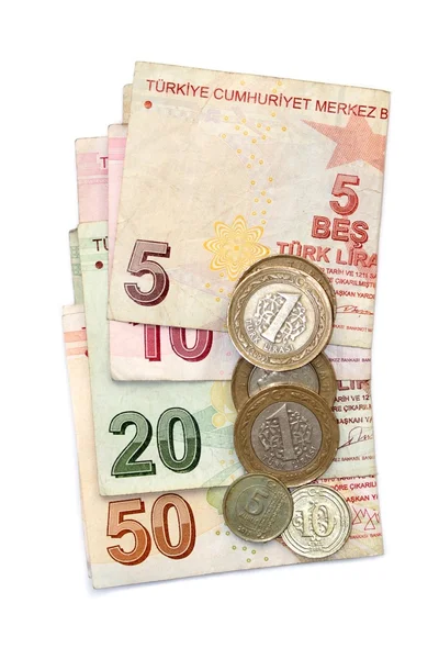 Billetes y monedas turcas — Foto de Stock