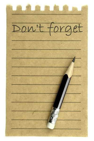 Scrittura "Don't forget" su una nota naturale — Foto Stock