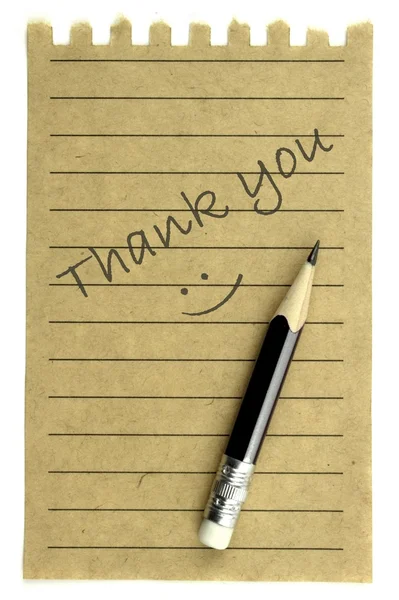 Handschrift "Danke" auf natürlichem Zettelpapier — Stockfoto