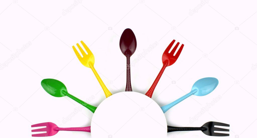 Colorful forks and spoons