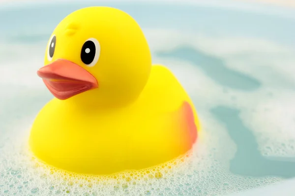 Banyo zamanı ve lastik ördek — Stok fotoğraf