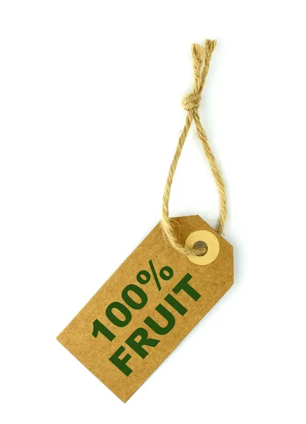 100% Fruit label with green text — Stock Photo, Image