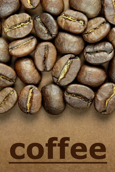 Coffee beans and " coffee " text — Stock Photo, Image