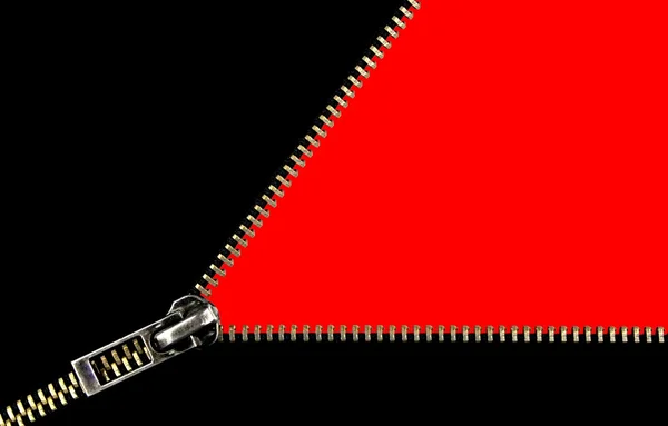 Dragkedja öppning koncept på röd bakgrund — Stockfoto