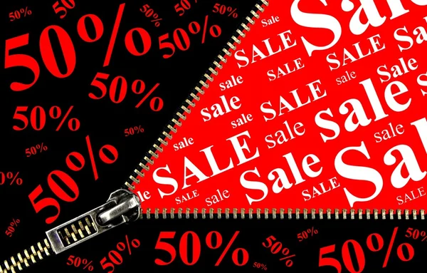 Sale placard with zipper opening concept — Stock Photo, Image