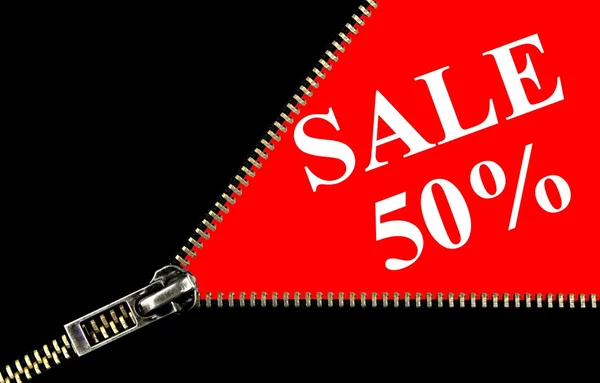 Sale placard, with zipper opening concept — Stock Photo, Image