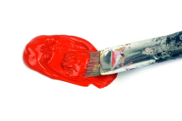 Paintbrush and red paint color — Stock Photo, Image