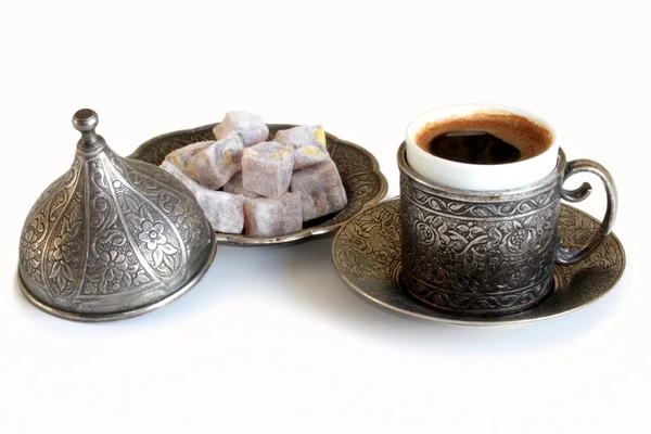 Turkiskt kaffe och turkisk delight — Stockfoto