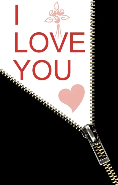 Zipper conceito de abertura com texto "Eu te amo" — Fotografia de Stock