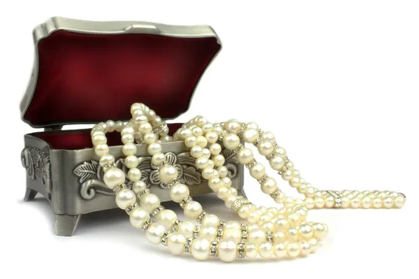 Caixa de jóias e colar de pérolas Imagem De Stock