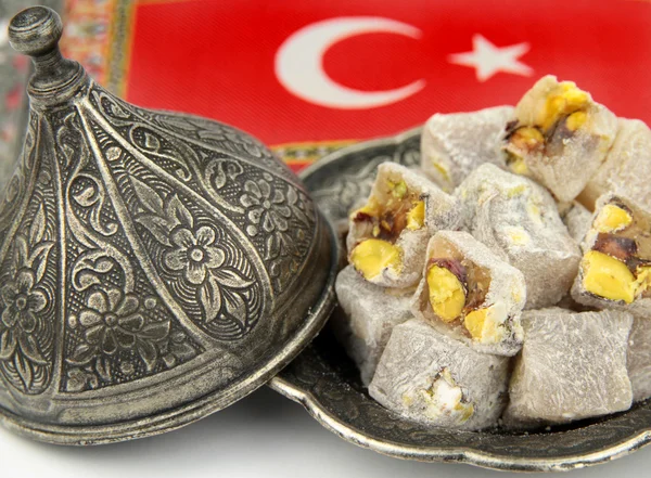 Turecký med a turecká vlajka — Stock fotografie