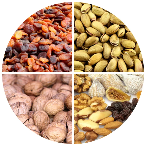 Various nuts and dried fruits — Stock Photo, Image