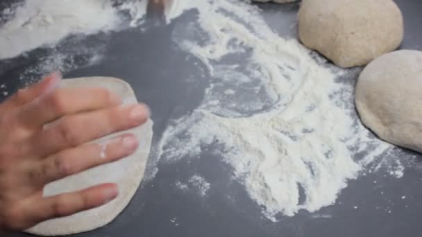 Dough with a rolling pin — Stock Video