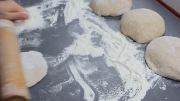 Dough with a rolling pin — Stock Video