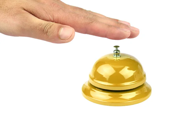 Hand ringing in yellow service bell — Stock Photo, Image