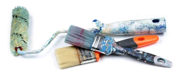 Used paint roller and brushes, — Stock Photo, Image