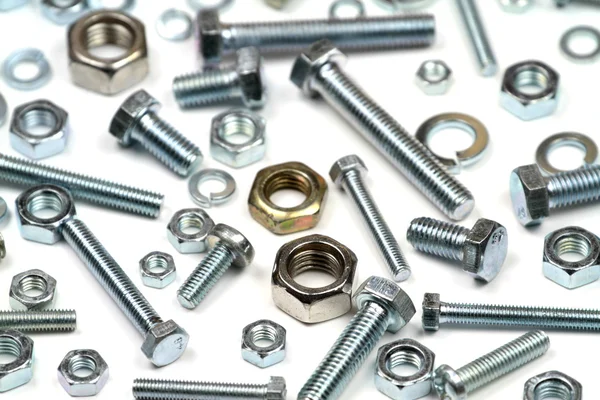 Close up various bolts, nuts, and washers — Stock Photo, Image