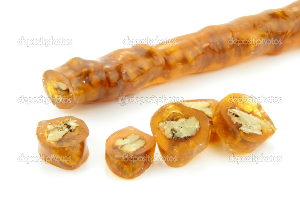 Turkish sweet, walnut raisin sausage and slices