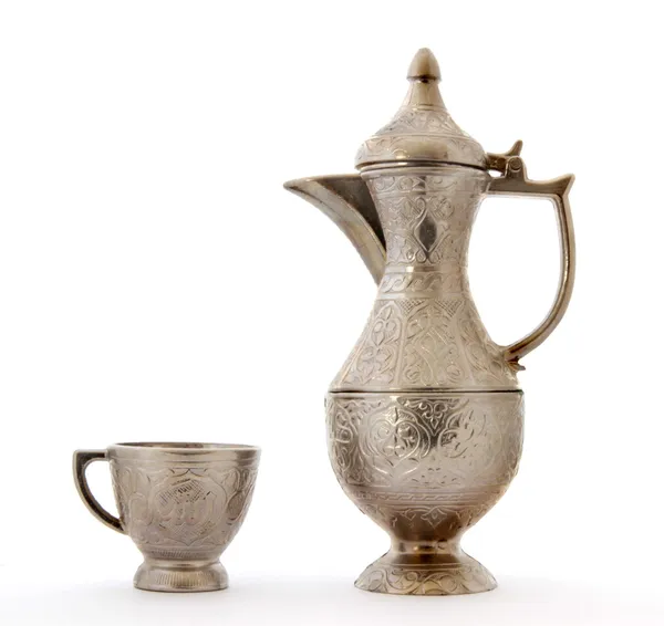 Turkish ottoman style metal pitcher and cup — Stock Photo, Image