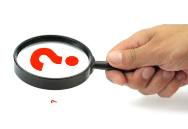 Magnifying glass with small and big question mark clipart