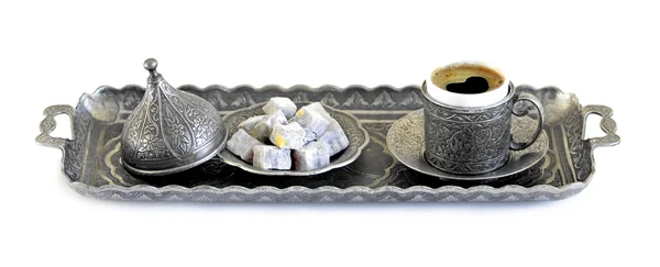 トルコ コーヒーとターキッシュ ・ ディライト — ストック写真