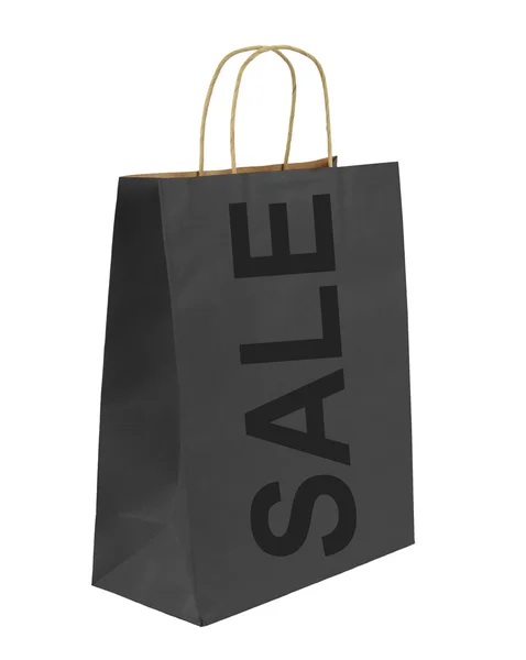 Czarna torba na zakupy z sprzedaż tekst — Zdjęcie stockowe