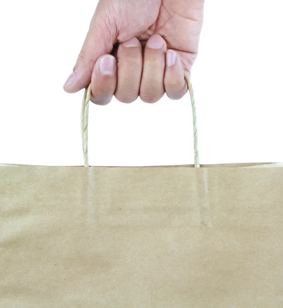 Homme main porte des sacs à provisions — Photo