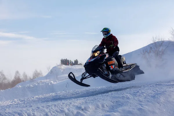 Novosibirsk Rússia Fevereiro 2022 Copa Federação Russa Motos Snowmobiling Cross — Fotografia de Stock
