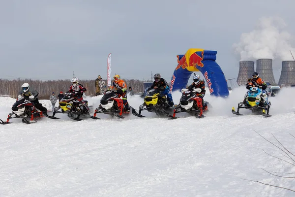 Novosibirsk Ryssland Februari 2022 Ryska Motorcykelfederationen Cup Längdskidåkning Snöskoter Och — Stockfoto