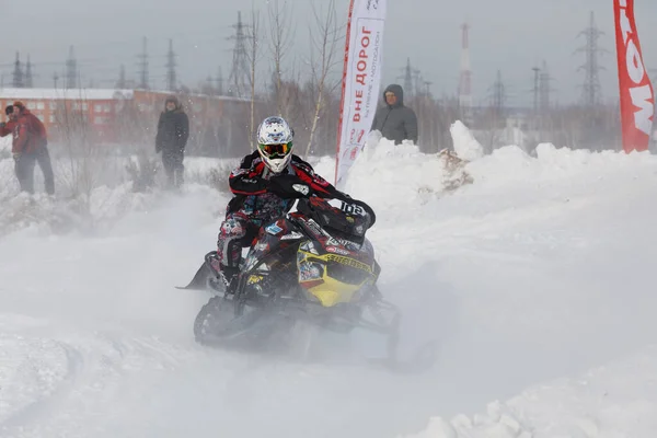 Novosibirsk Ryssland Februari 2022 Ryska Motorcykelfederationen Cup Längdskidåkning Snöskoter Och — Stockfoto
