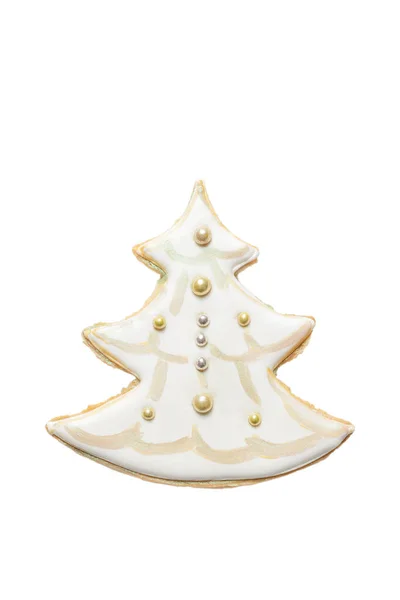 Sweet Gingerbread Cookies Covered Icing Shape Christmas Tree Isolated White — Stock Photo, Image