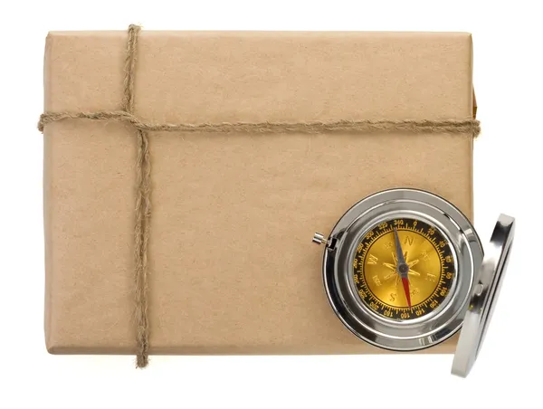 Parcel wrapped packaged box on white — Stock Photo, Image