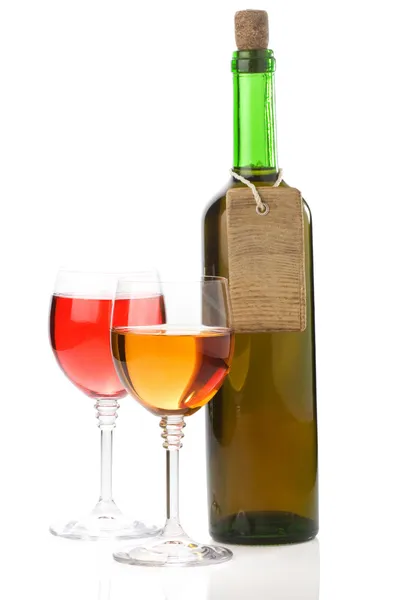 Wine in glass and bottle on white — Stock Photo, Image