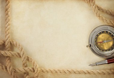 halatlar ve pusula eski vintage antik kağıt üzerinde