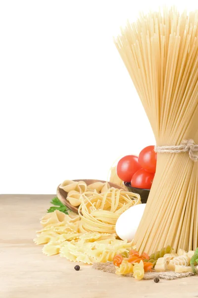 Pasta and food vegetable isolated on white — Stock Photo, Image