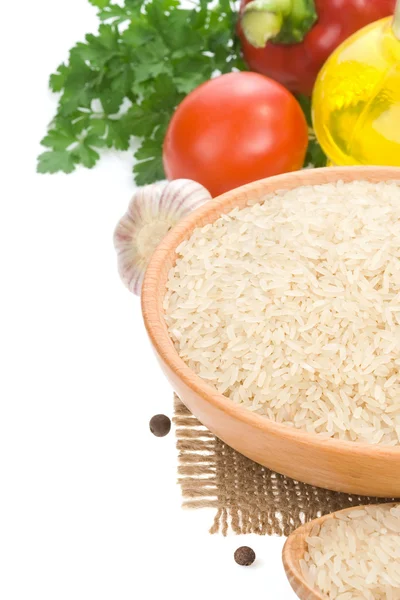 Riso e ingrediente alimentare su bianco — Foto Stock