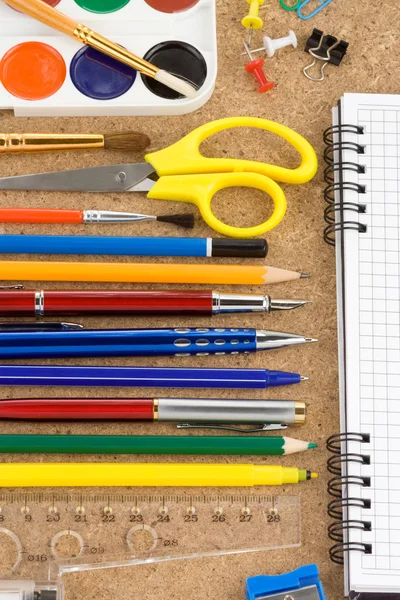 School accessories and checked notebook — Stock Photo, Image