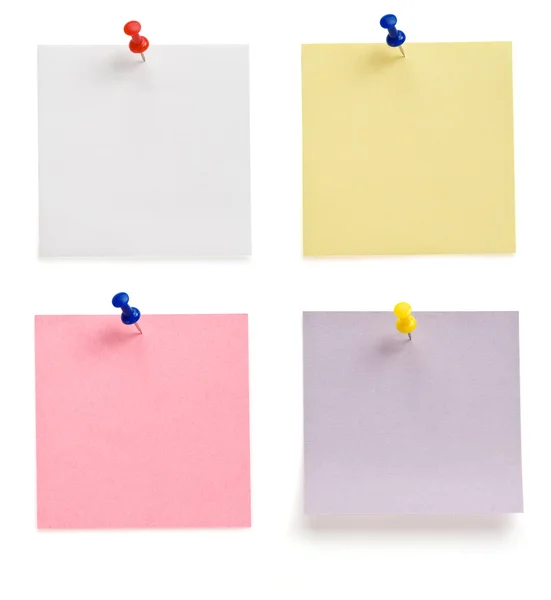 Pushpin and note paper on white — Stock Photo, Image