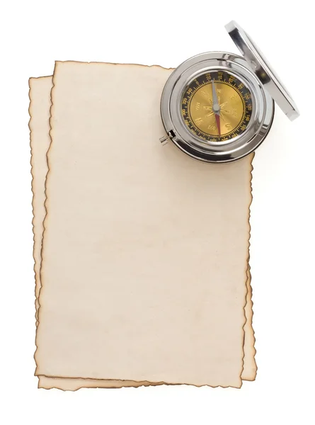 Compass at parchment on white — Stock Photo, Image