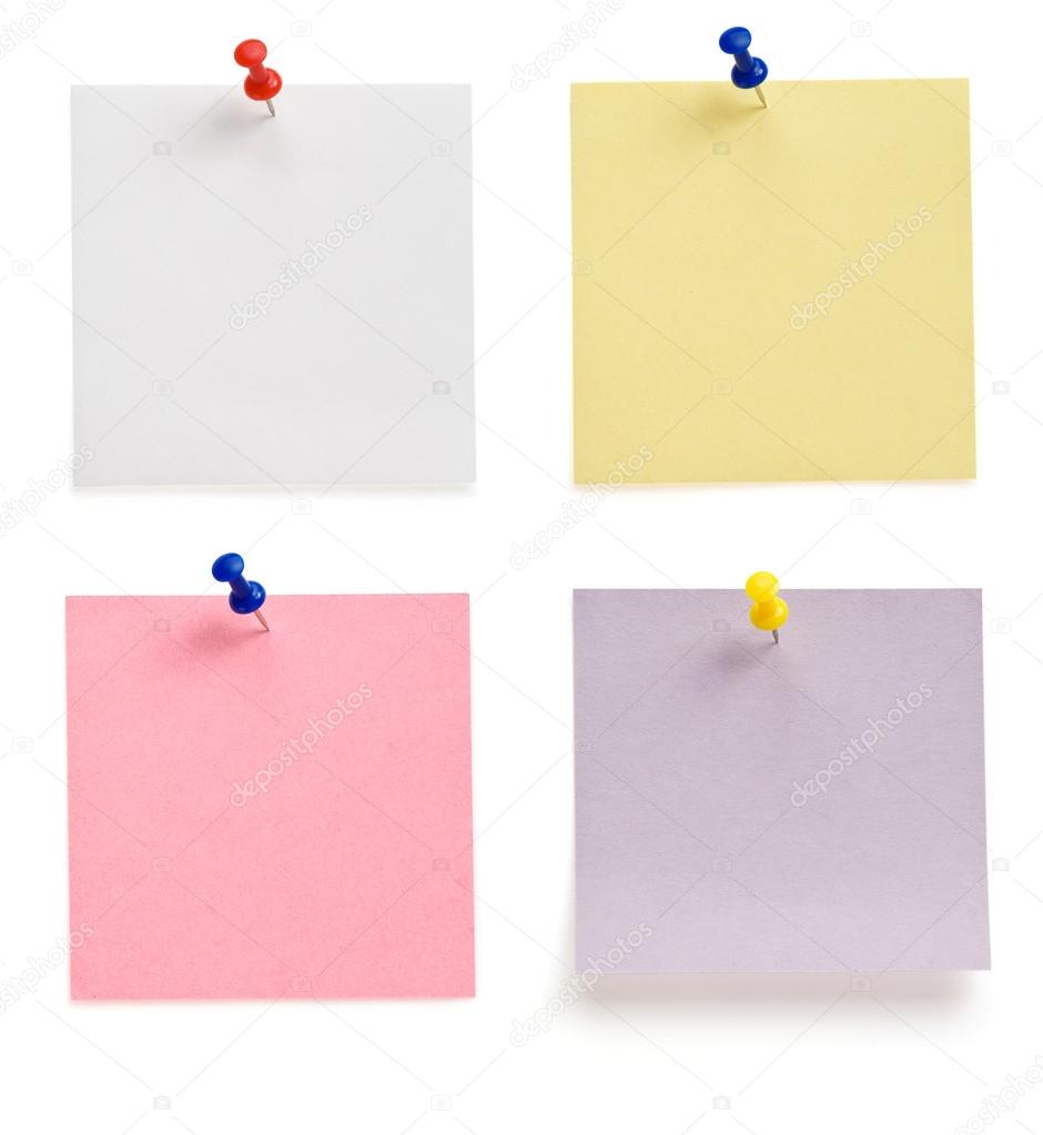 pushpin and note paper on white