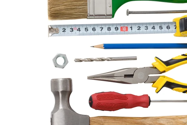 Kit de ferramentas e instrumentos de construção — Fotografia de Stock