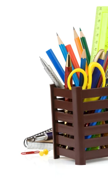 Holder basket and office supplies — Stock Photo, Image