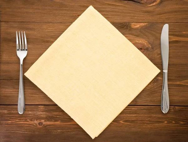 Knife and fork on wood — Stock Photo, Image