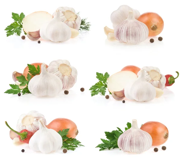 Garlic and food spice on white — Stock Photo, Image
