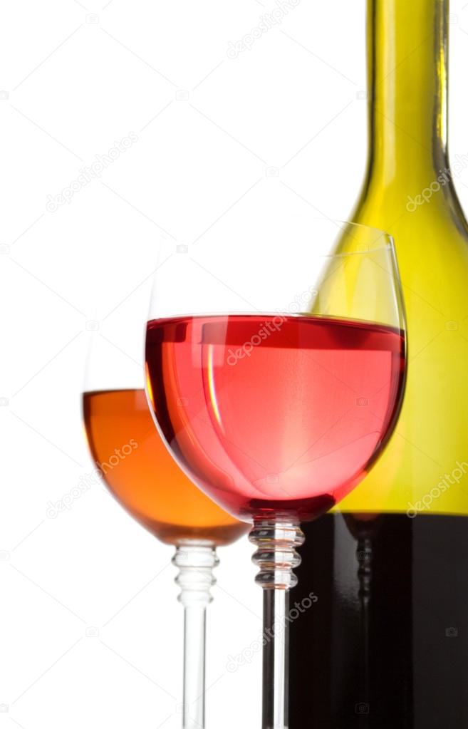 wine in glasses and bottle