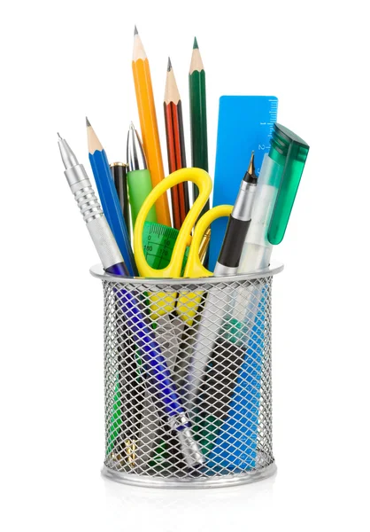 Holder basket and office supplies — Stock Photo, Image