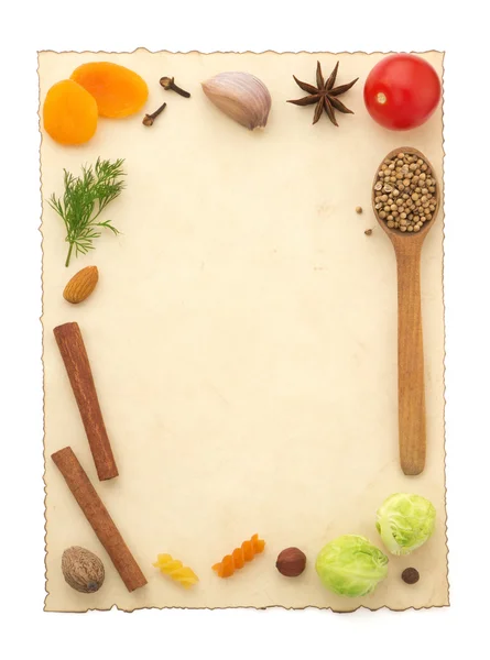 Food ingredients and recipe pape — Stock Photo, Image